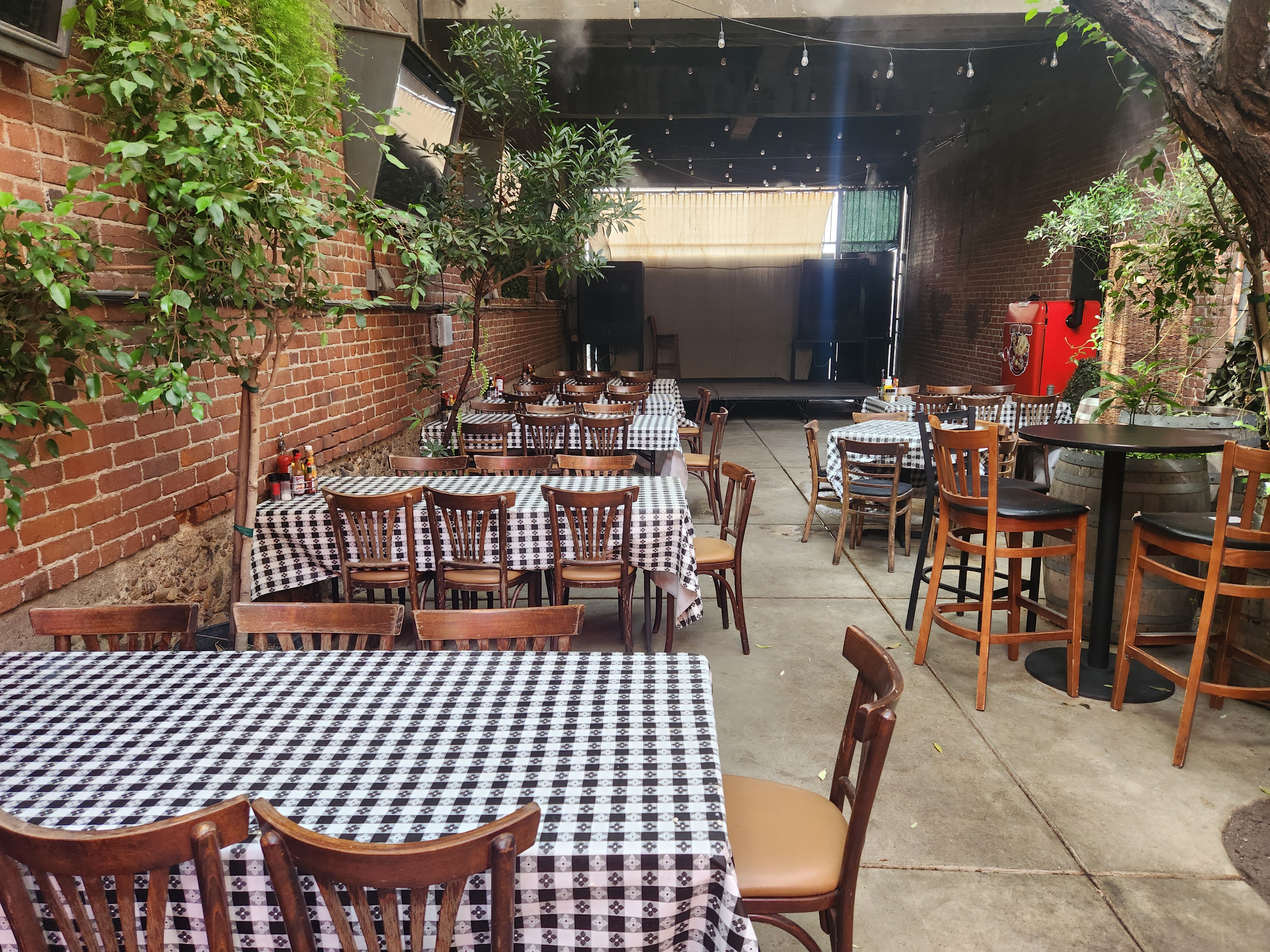 Shaded outdoor patio at Pyrenees Cafe